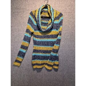 Ashley by 26 International Striped Pullover Cowl Neck Sweater Blue/Gold/Purple